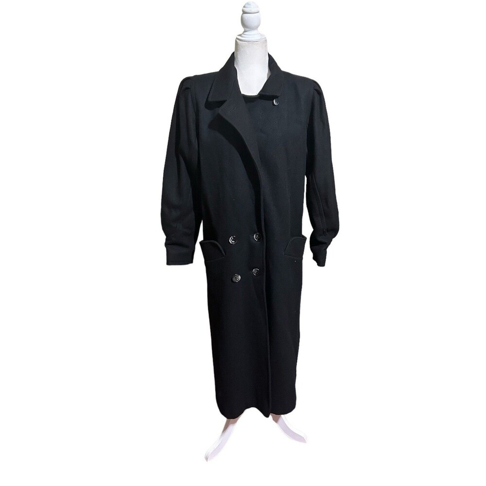 New York Girl Vtg 90s Wool Trench Coat Womens 9 Long Black Jacket USA Academia